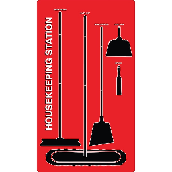 5S Housekeeping Shadow Board Broom Station Version 11 - Red Board / Black Shadows  With Broom